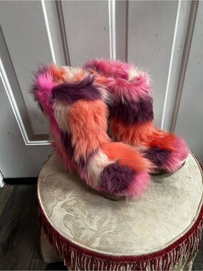 UGG Multicolor Shag it Crazy in Sunkiss Patch work Boots Sz 7